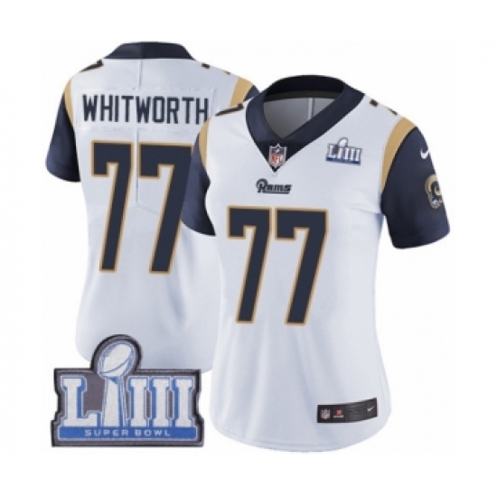 Women's Nike Los Angeles Rams #77 Andrew Whitworth White Vapor Untouchable Limited Player Super Bowl LIII Bound NFL Jersey - Ujersey