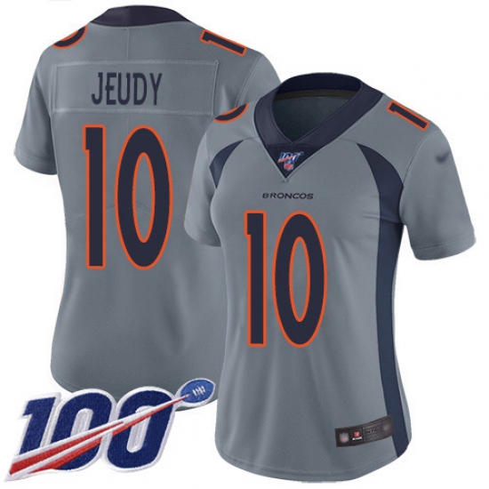 Women's Denver Broncos #10 Jerry Jeudy Gray Stitched Limited Inverted Legend 100th Season Jersey - Ujersey
