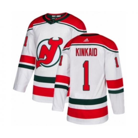 Men's Adidas New Jersey Devils #1 Keith Kinkaid Authentic White Alternate NHL Jersey - Ujersey
