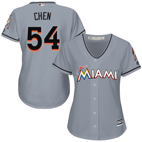 Women's Majestic Miami Marlins #54 Wei-Yin Chen Authentic Grey Road Cool Base MLB Jersey - Ujersey