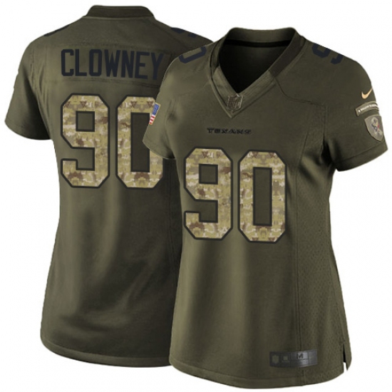 Women's Nike Houston Texans #90 Jadeveon Clowney Elite Green Salute to Service NFL Jersey - Ujersey