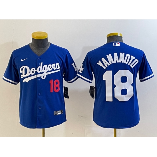 Women's Los Angeles Dodgers #18 Yoshinobu Yamamoto Number Blue Stitched Cool Base Nike Jersey - Ujersey