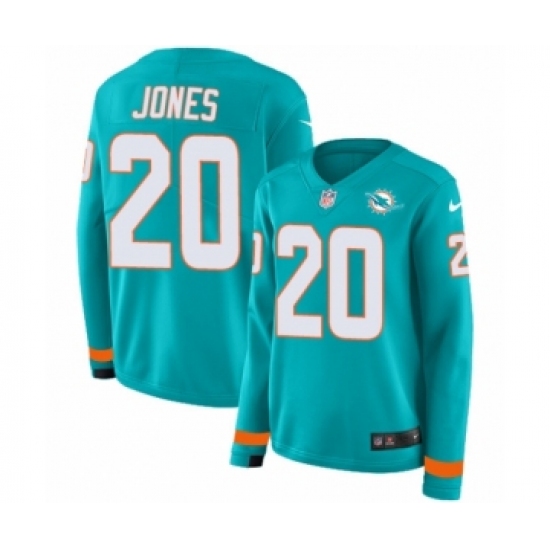 Women's Nike Miami Dolphins #20 Reshad Jones Limited Aqua Therma Long Sleeve NFL Jersey - Ujersey