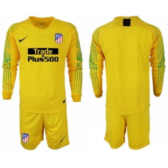 Atletico Madrid Blank Yellow Goalkeeper Long Sleeves Soccer Club Jersey