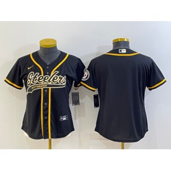 Women's Pittsburgh Steelers Blank Black With Patch Cool Base Stitched Baseball Jersey - Ujersey