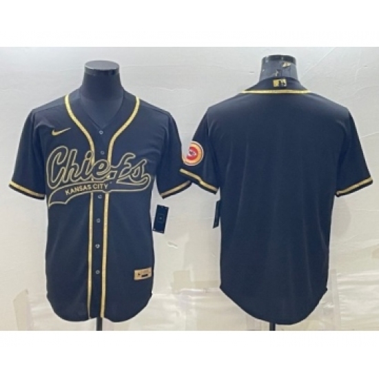 Men's Kansas City Chiefs Blank Black Gold With Patch Cool Base Stitched Baseball Jersey - Ujersey
