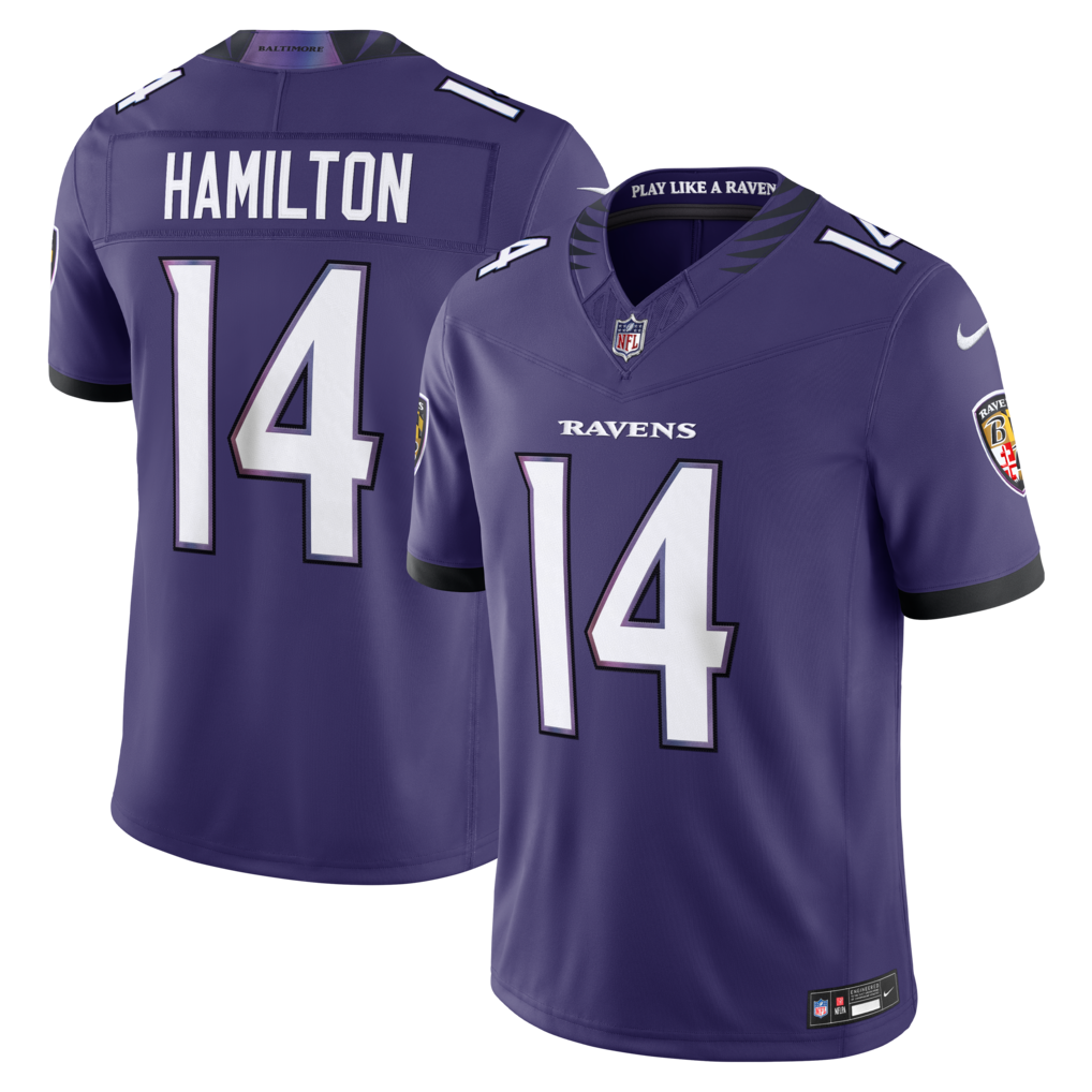 Men's Baltimore Ravens Kyle Hamilton Nike Purple Vapor F.U.S.E. Sewn Down Limited Jersey - U-jersey