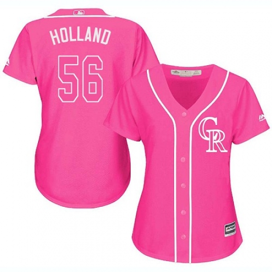 Women's Majestic Colorado Rockies #56 Greg Holland Replica Pink Fashion Cool Base MLB Jersey - Ujersey