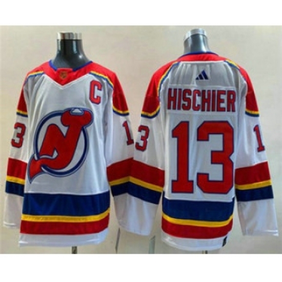 Men's New Jersey Devils #13 Nico Hischier White 2022 Reverse Retro Stitched Jersey - Ujersey