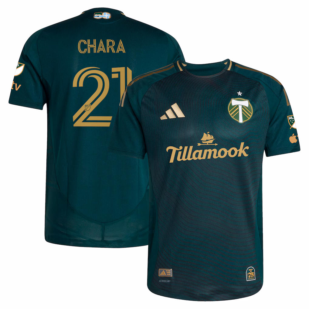 Men's Portland Timbers Diego Chara adidas Green 2025 Forever Green & Gold Authentic Player Jersey