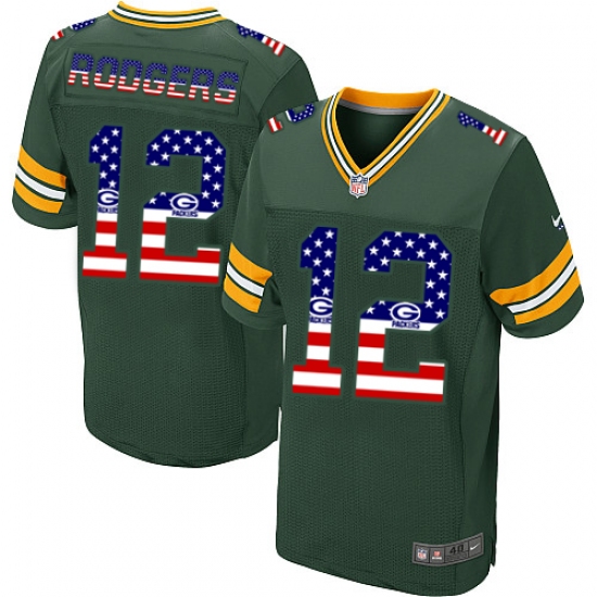 Men's Nike Green Bay Packers #12 Aaron Rodgers Elite Green USA Flag Fashion NFL Jersey - Ujersey