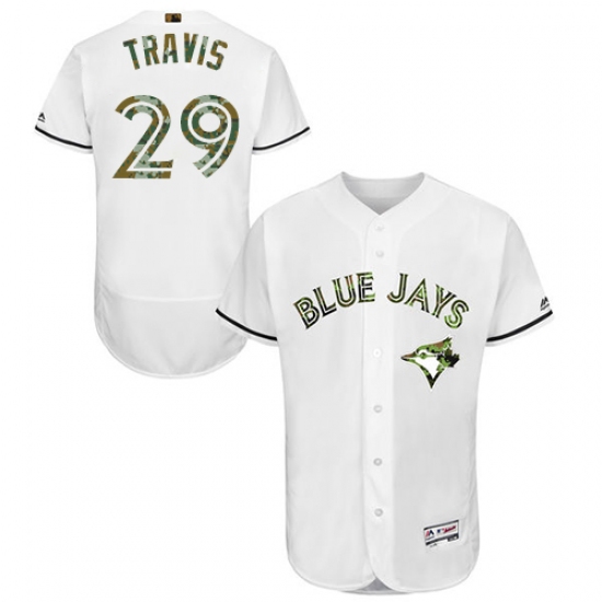 Men's Majestic Toronto Blue Jays #29 Devon Travis Authentic White 2016 Memorial Day Fashion Flex Base MLB Jersey - Ujersey