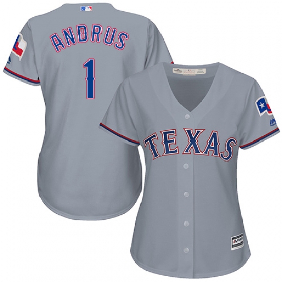 Women's Majestic Texas Rangers #1 Elvis Andrus Authentic Grey Road Cool Base MLB Jersey - Ujersey