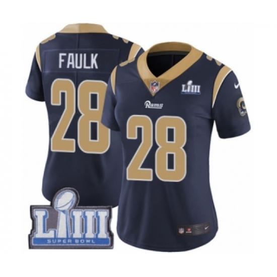 Women's Nike Los Angeles Rams #28 Marshall Faulk Navy Blue Team Color Vapor Untouchable Limited Player Super Bowl LIII Bound NFL Jersey - Ujersey