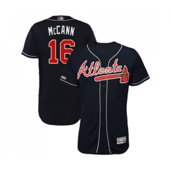 Men's Atlanta Braves #16 Brian McCann Navy Blue Alternate Flex Base Authentic Collection Baseball Jersey - Ujersey
