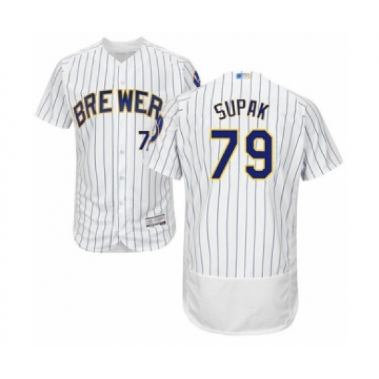 Men's Milwaukee Brewers #79 Trey Supak White Home Flex Base Authentic Collection Baseball Player Jersey - Ujersey