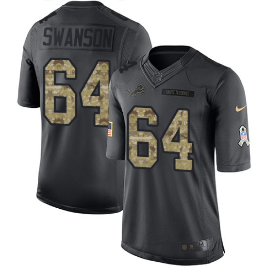 Youth Nike Detroit Lions #64 Travis Swanson Limited Black 2016 Salute to Service NFL Jersey - Ujersey