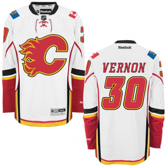 Men's Reebok Calgary Flames #30 Mike Vernon Authentic White Away NHL Jersey - Ujersey