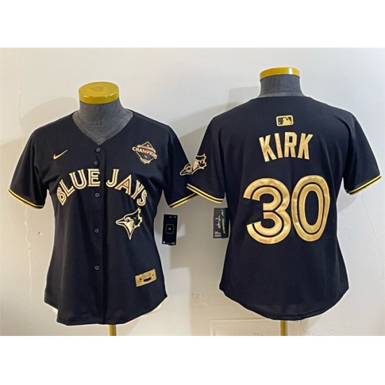 Women's Toronto Blue Jays #30 Alejandro Kirk Black Gold 2025 American League Champions Limited Stitched Baseball Jersey(Run Small) - Ujersey