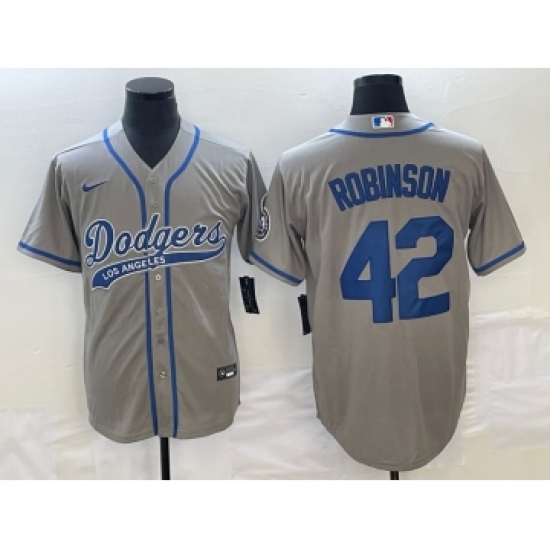 Men's Los Angeles Dodgers #42 Jackie Robinson Grey Cool Base Stitched Baseball Jersey1 - Ujersey