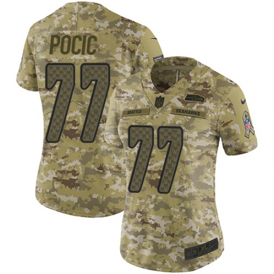 Women's Nike Seattle Seahawks #77 Ethan Pocic Limited Camo 2018 Salute to Service NFL Jersey - Ujersey