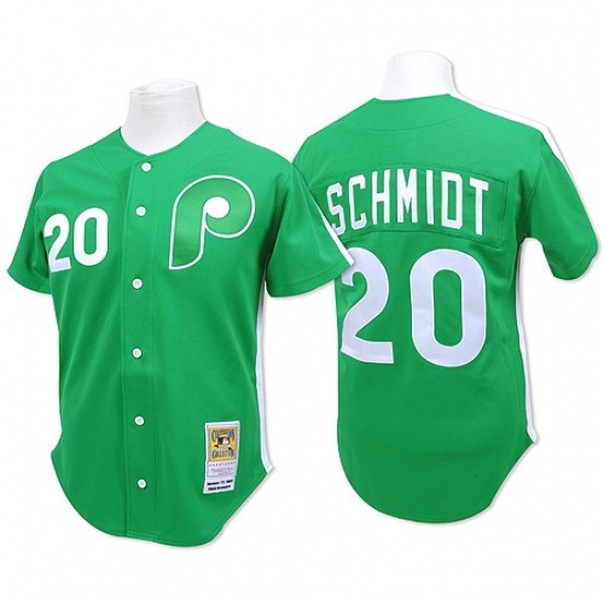 Men's Mitchell and Ness Philadelphia Phillies #20 Mike Schmidt Authentic Green Throwback MLB Jersey - Ujersey
