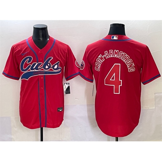Men's Chicago Cubs #4 Pete Crow-Armstrong Red Cool Base Stitched Baseball Jersey - Ujersey
