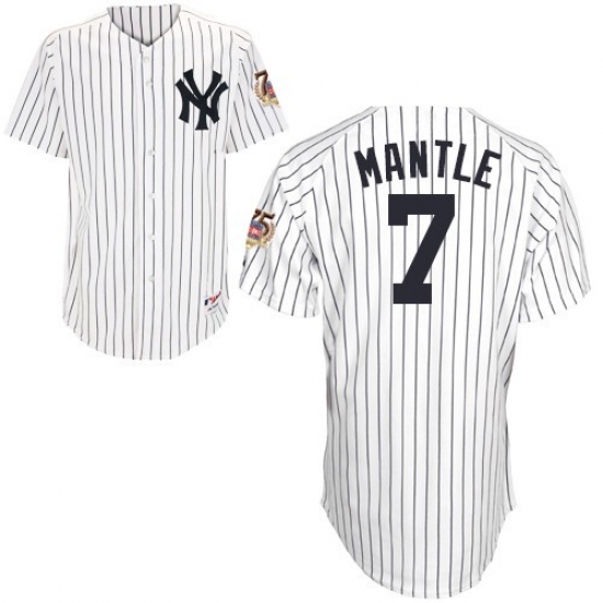 Men's Majestic New York Yankees #7 Mickey Mantle Authentic White 75TH Patch MLB Jersey - Ujersey