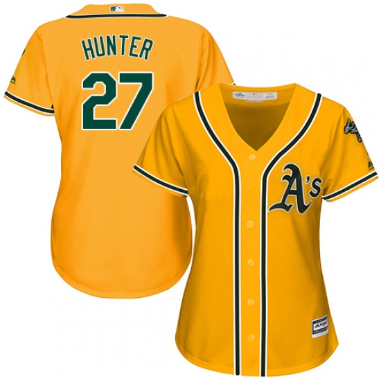 Women's Majestic Oakland Athletics #27 Catfish Hunter Authentic Gold Alternate 2 Cool Base MLB Jersey - Ujersey