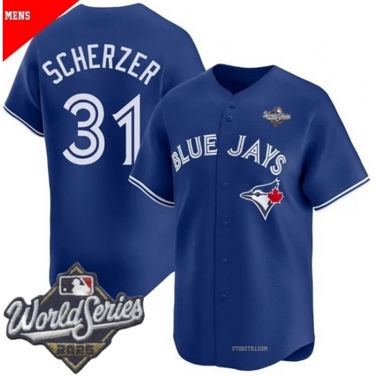 Men's Toronto Blue Jays 31 Max Scherzer Blue 2025 Home Cool Base Stitched Baseball Jersey - Ujersey