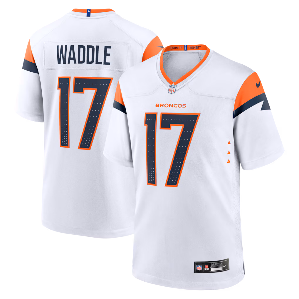 Men's Denver Broncos Jaylen Waddle Nike White Game Jersey - SUjersey01