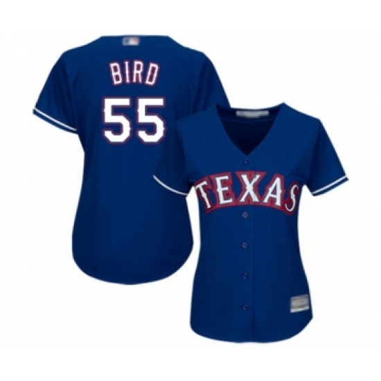 Women's Texas Rangers #55 Kyle Bird Authentic Royal Blue Alternate 2 Cool Base Baseball Player Jersey - Ujersey