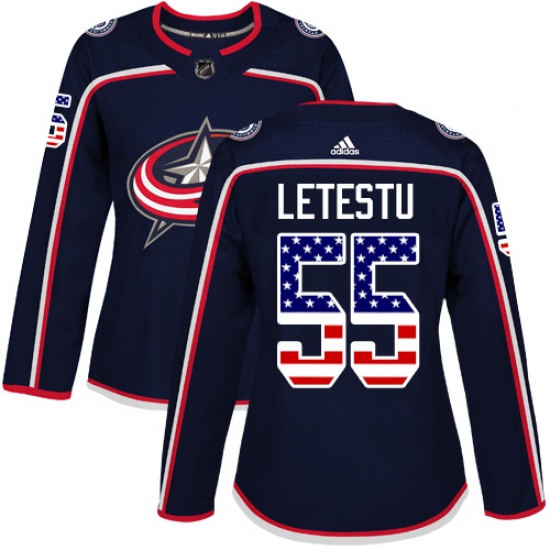 Women's Adidas Columbus Blue Jackets #55 Mark Letestu Authentic Navy Blue USA Flag Fashion NHL Jersey - Ujersey