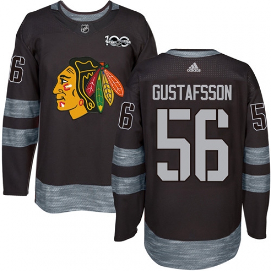 Men's Adidas Chicago Blackhawks #56 Erik Gustafsson Authentic Black 1917-2017 100th Anniversary NHL Jersey - Ujersey