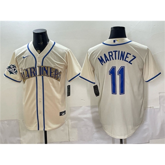 Men's Seattle Mariners #11 Edgar Martinez Cream 50th Anniversary Stitched Baseball Jersey - Ujersey