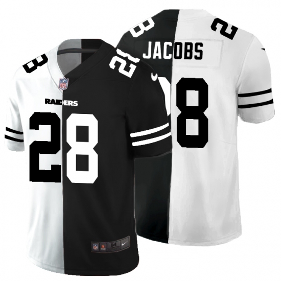 Men's Oakland Raiders #28 Josh Jacobs Black White Limited Split Fashion Football Jersey