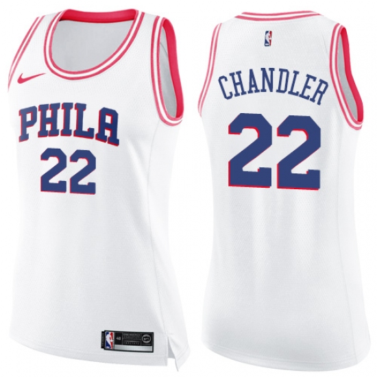 Women's Nike Philadelphia 76ers #22 Wilson Chandler Swingman White Pink Fashion NBA Jersey - Ujersey