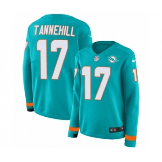 Women's Nike Miami Dolphins #17 Ryan Tannehill Limited Aqua Therma Long Sleeve NFL Jersey - Ujersey