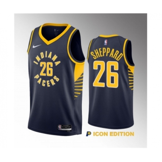 Men's Indiana Pacers #26 Ben Sheppard Navy 2023 Draft Icon Edition Stitched Basketball Jersey - Ujersey