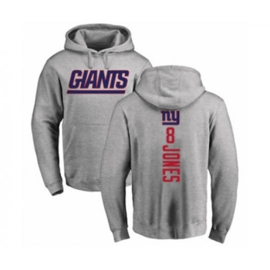 Football New York Giants #8 Daniel Jones Ash Backer Pullover Hoodie - Ujersey