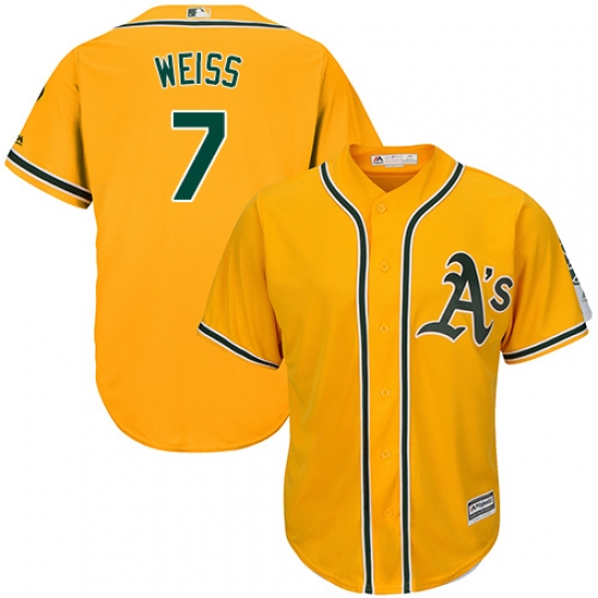 Youth Majestic Oakland Athletics #7 Walt Weiss Replica Gold Alternate 2 Cool Base MLB Jersey - Ujersey