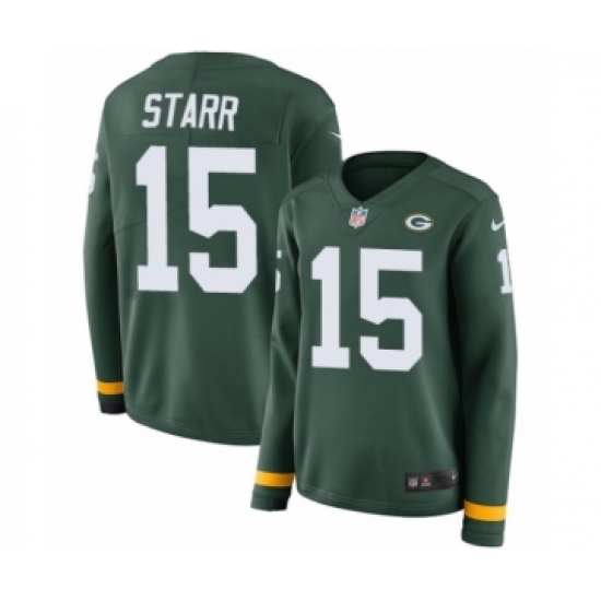 Women's Nike Green Bay Packers #15 Bart Starr Limited Green Therma Long Sleeve NFL Jersey - Ujersey