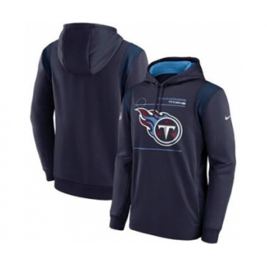 Men's Tennessee Titans 2021 Navy Sideline Logo Performance Pullover Hoodie - Ujersey