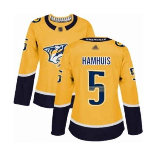 Women's Nashville Predators #5 Dan Hamhuis Authentic Gold Home Hockey Jersey - Ujersey