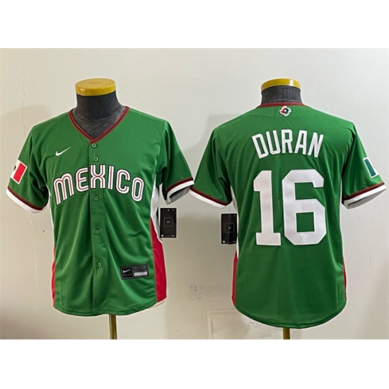 Youth Mexico Baseball #16 Jarren Duran Green 2026 World Baseball Classic Stadium Stitched Baseball Jersey