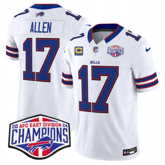 Men's Buffalo Bills #17 Josh Allen White F.U.S.E. 2024 AFC East Division Champions With 4-Star C Vapor Limited Stitched Football Jersey - Ujersey