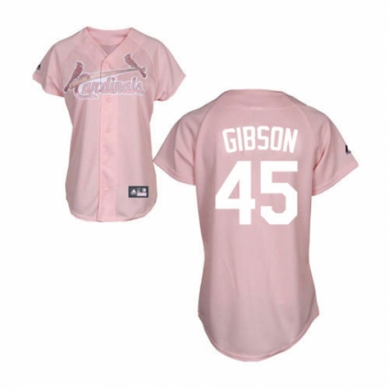 Women's Majestic St. Louis Cardinals #45 Bob Gibson Replica Pink Fashion MLB Jersey - Ujersey