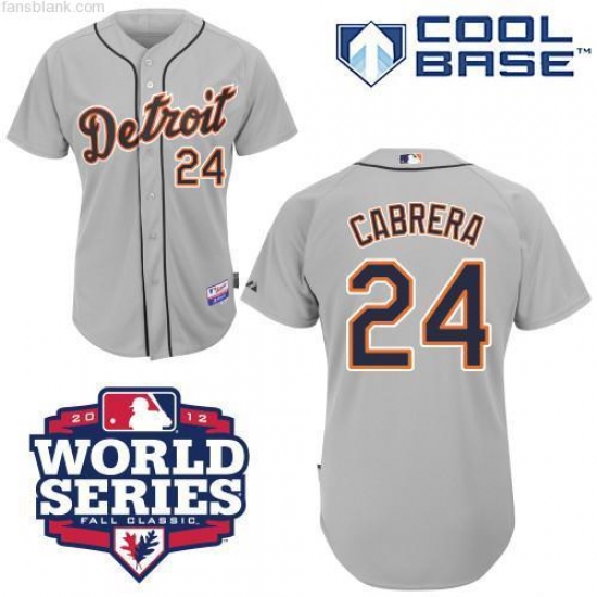 Men's Majestic Detroit Tigers #24 Miguel Cabrera Authentic Grey 2012 World Series Patch MLB Jersey - Ujersey