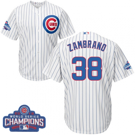 Youth Majestic Chicago Cubs #38 Carlos Zambrano Authentic White Home 2016 World Series Champions Cool Base MLB Jersey - Ujersey
