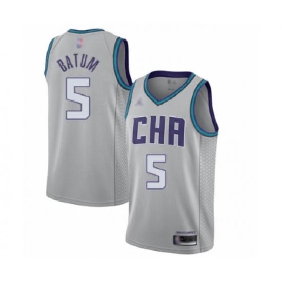Youth Jordan Charlotte Hornets #5 Nicolas Batum Swingman Gray Basketball Jersey - 2019 20 City Edition - Ujersey